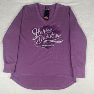 Harley Davidson Running On Fire Graphic Shirt Womens Medium Purple Long Sleeve